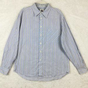 Southbridge Mens Shirt Button Down 100% Cotton Stripe Blue Long Sleeve Pocket XL